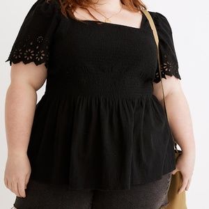 Plus Eyelet-Sleeve Lucie Smocked Peplum Top